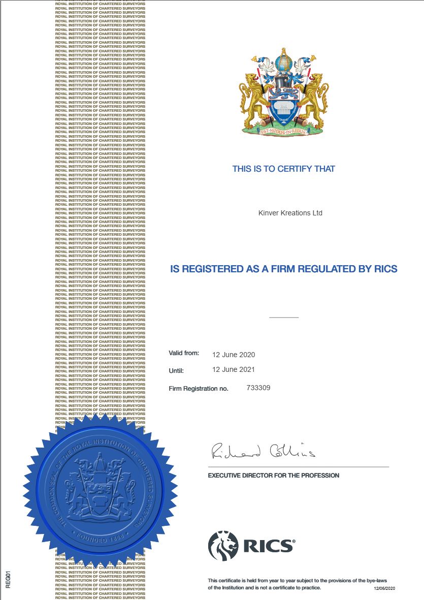 Kinver Kreations Project - Pleased to Renew Out Rics Firms Regulation Certificate for 20/21